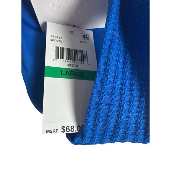 BECCA Blue Gracie O-Ring Sides Ribbed Hipster Bikini Swimsuit Bottoms Size Large - Picture 9 of 10